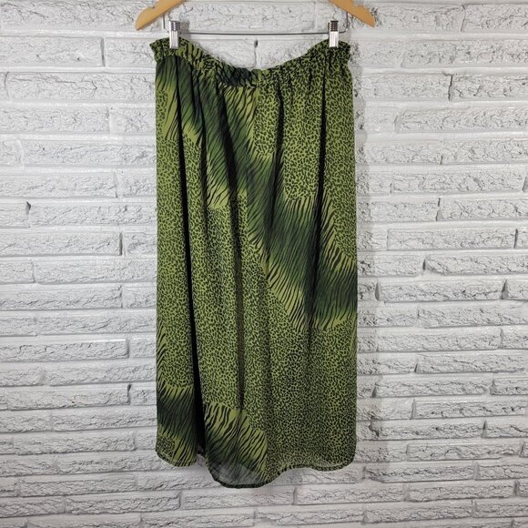Kaktus Womens Skirt 2X Plus Pull On Green Black Animal Print Lightweight ANI44E - Picture 1 of 8